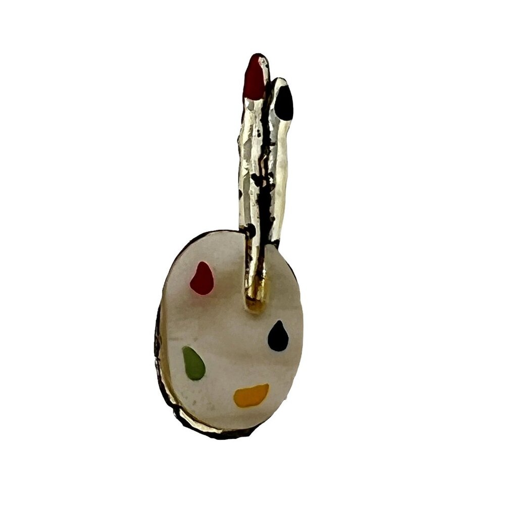 Painters Palette Brooch Faux Mother of Pearl Silver Tone Vintage Pin